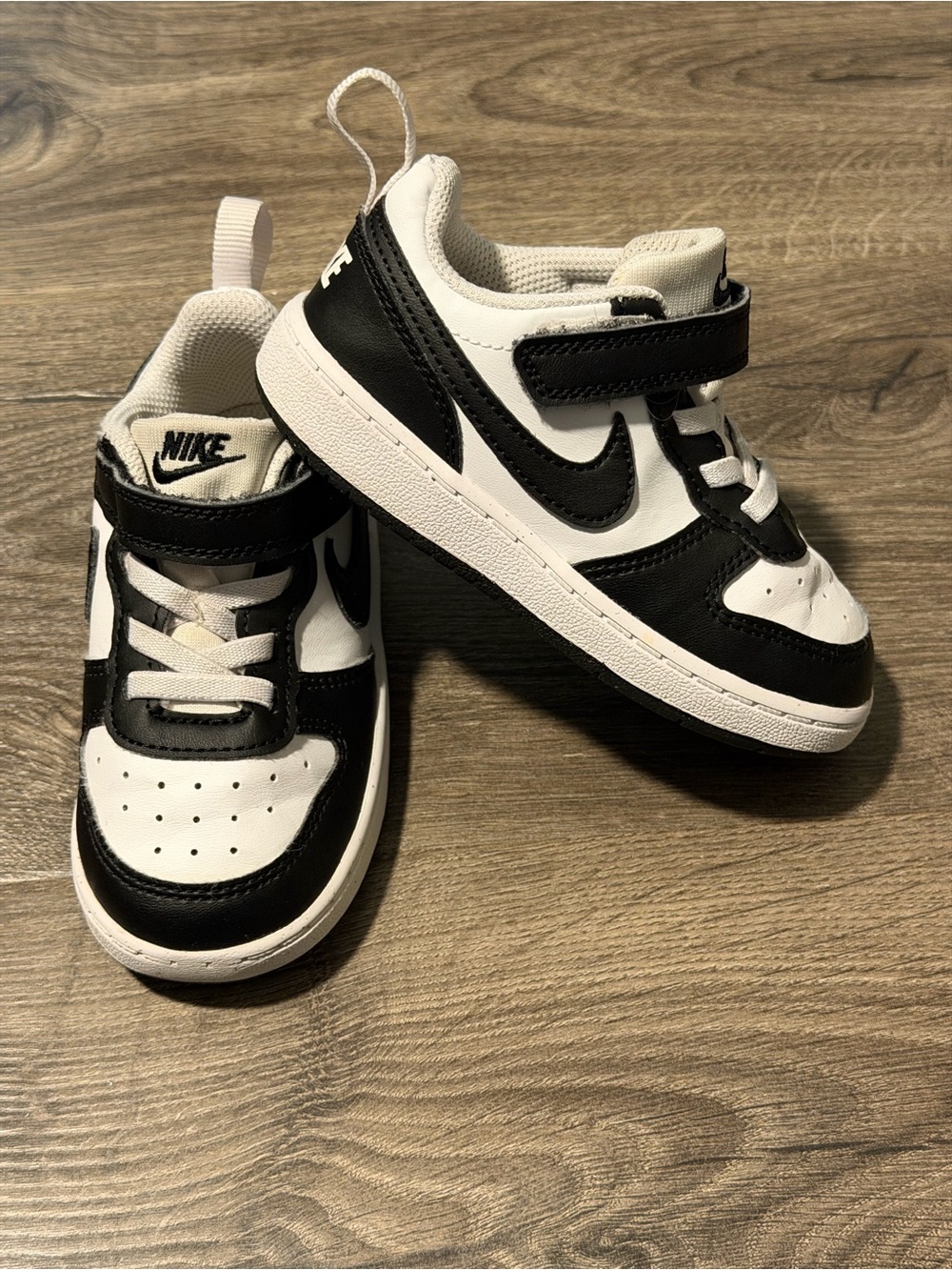 Toddler Size 8 Nike Panda Dunks Sneakers White/Black Shoes Hook & Loop